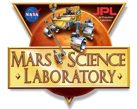 triangular logo of the Mars Science Laboratory with the Mars rover on it