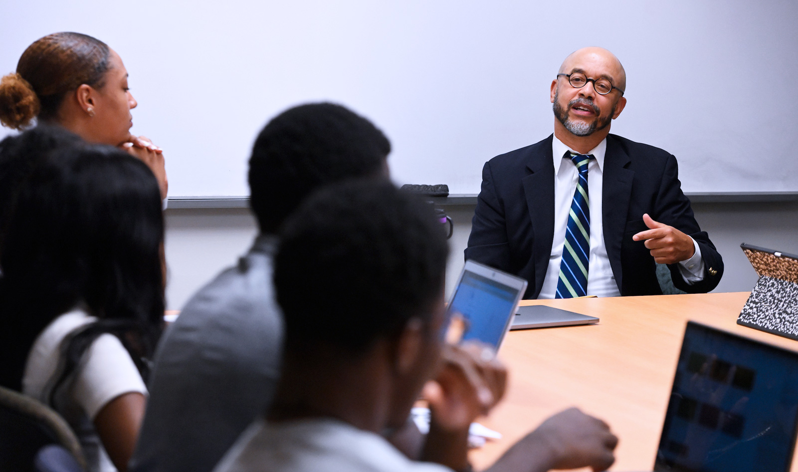 Professor Larry Jackson leads a First-Year Seminar class "Black Baltimore Archives - From Frederick Douglass to Billie Holiday."