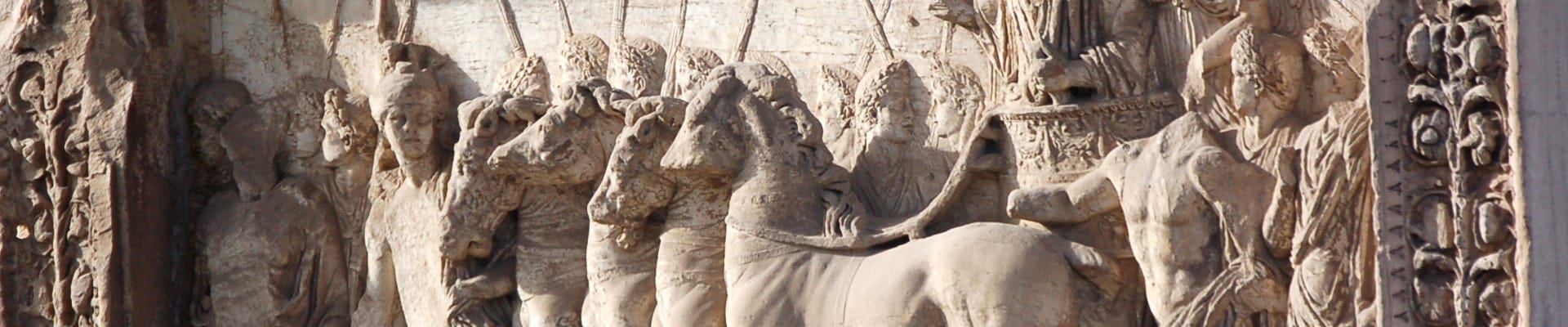 Detail of the Arch of Titus, showing a four-horse chariot in triumphal parade, after 81 CE, Rome, Italy