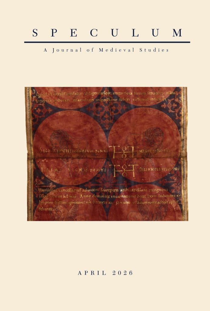 Detail of top border with Deesis motif, marriage charter of Theophanu, 14 April 972, purple parchment with gold ink. Niedersächsisches Landesarchiv – Abteilung Wolfenbüttel, 6 Urk. 11. Image courtesy of Niedersächsisches Landesarchiv – Abteilung Wolfenbüttel.