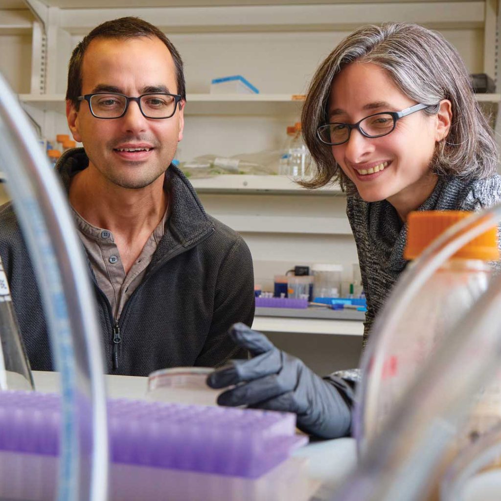 Bhabha and Ekiert together at a lab table