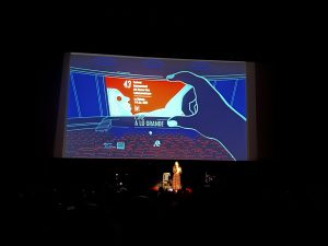 photo from Havana International Film Festival 2022 featuring slogan "Cine a lo grande" projected on screen