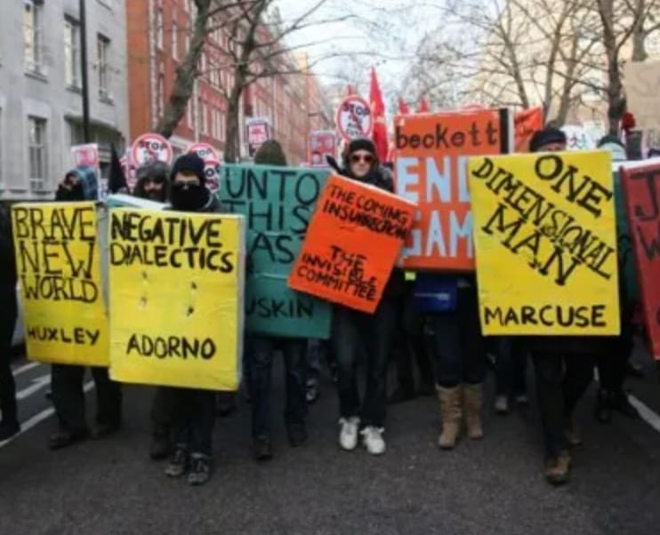 People marking with colorful protest signs