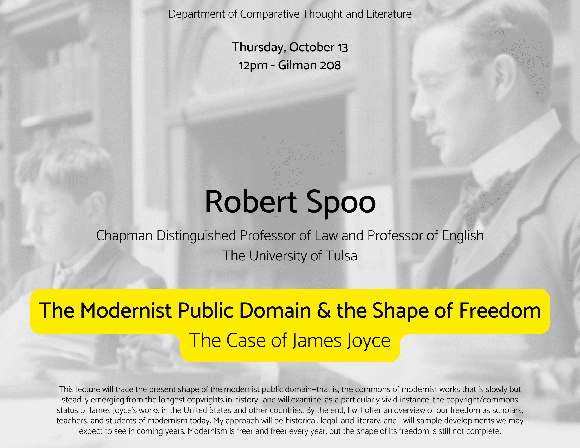 robert spoo talk poster. all event details are listed in text on this page.
