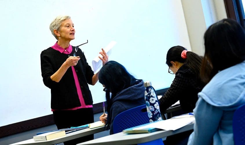 English professor Mary Favret teaching an undergraduate course titled "Introduction to Literary Study".