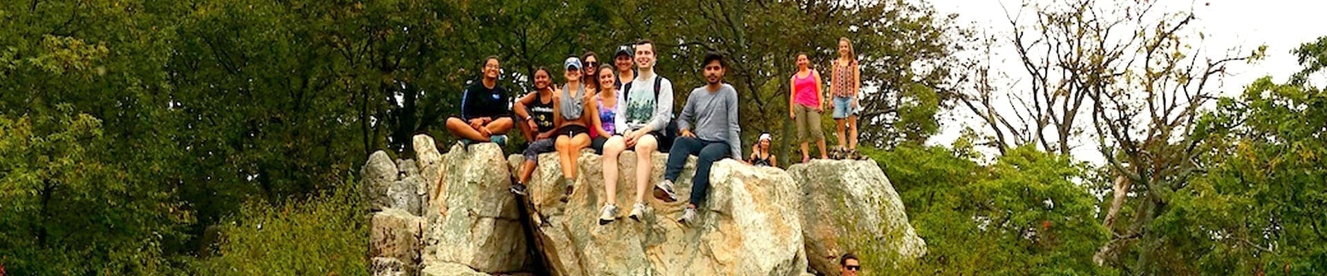 students on rock