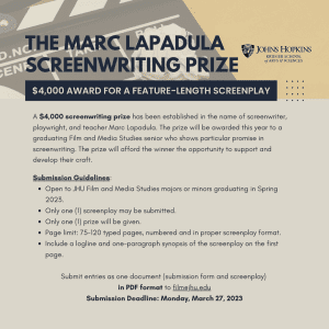 The Marc Lapadula Screenwriting Prize Announced