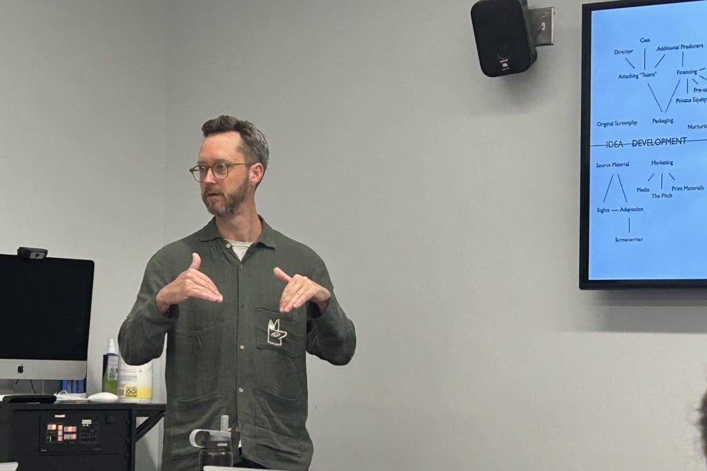 Matt Porterfield instructs students on the ins and outs of producing an independent film.