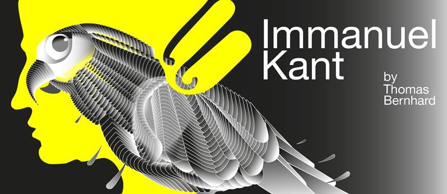 Illustration of Kant and a parrot (both in artistic silhouette) as a playbill poster for the performance written by Thomas Bernhard.