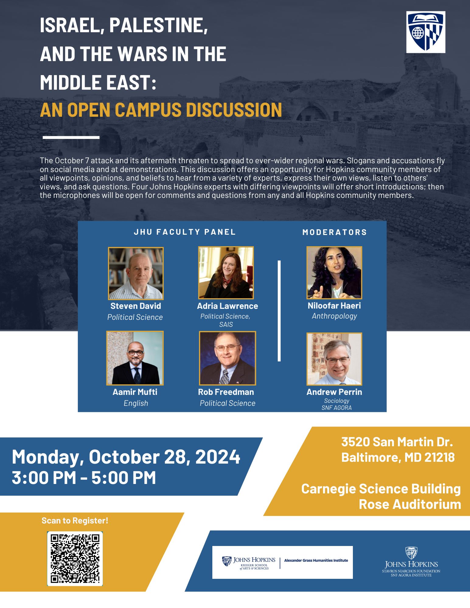 Blue, gray and yellow poster for panel discussion