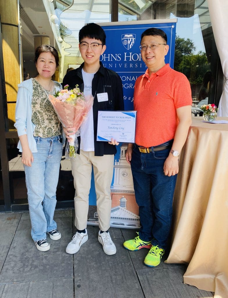 Recipient of the Robert Tucker Prize for best thesis, Yunchong Ling, and his parents.
