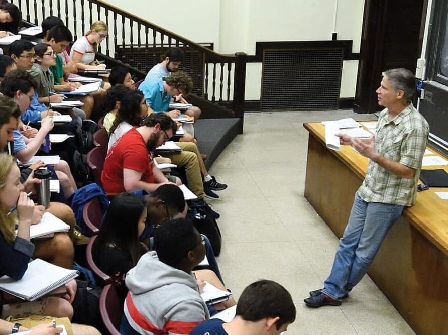 Professor in front of large classroom