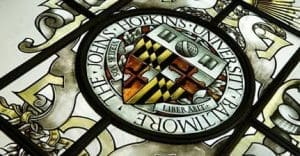 stained glass Johns Hopkins University crest