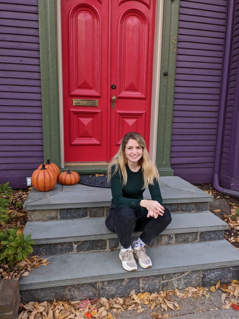 Picture of woman sitting on front steps