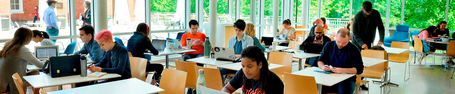 A view of students inside Brody Learning Commons café.