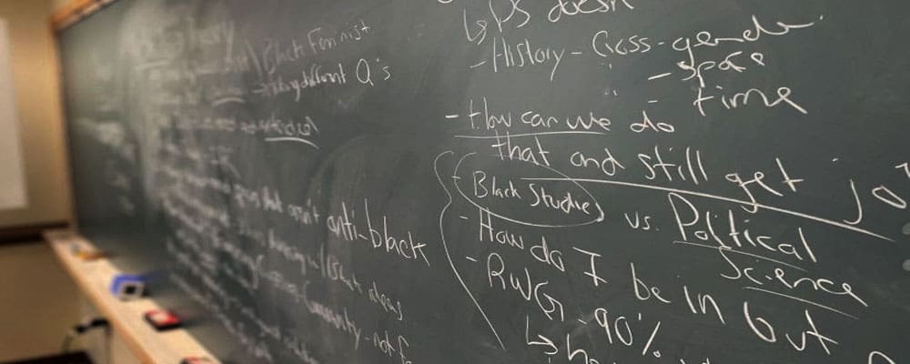 A blackboard depicting notes from one of the seminars.
