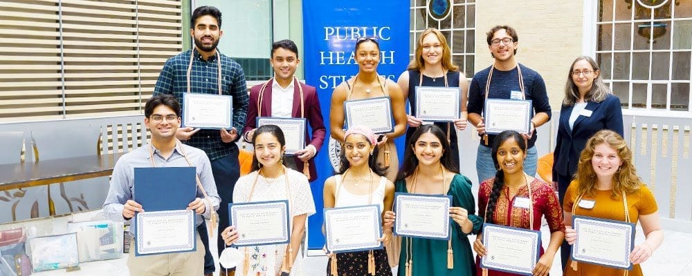 Group shot of undergrad recipients of academic achievement awards in the public health program in 2022.