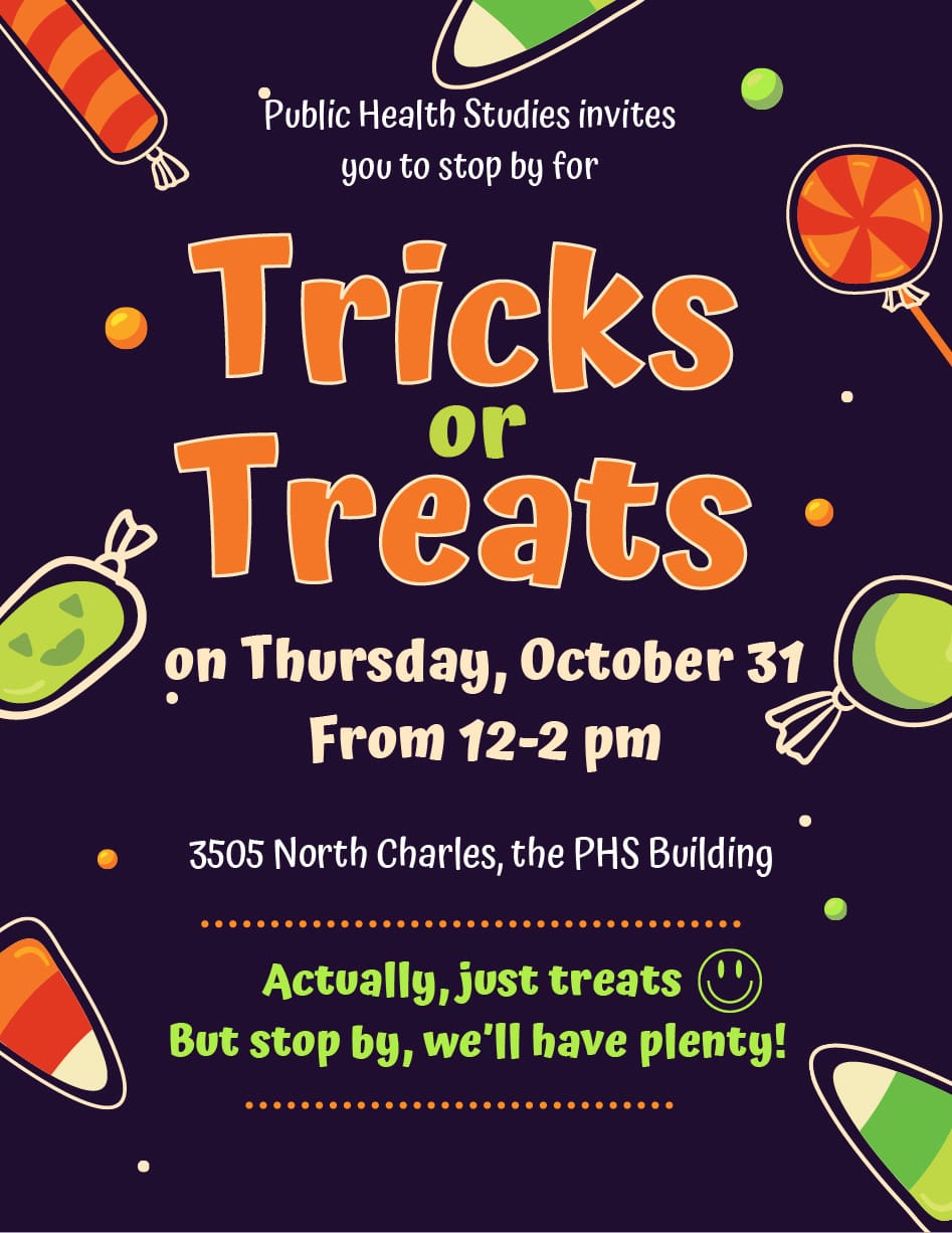 Image of the Tricks or Treats event happening on Thursday, October 31 from 12-2pm at the PHS Building