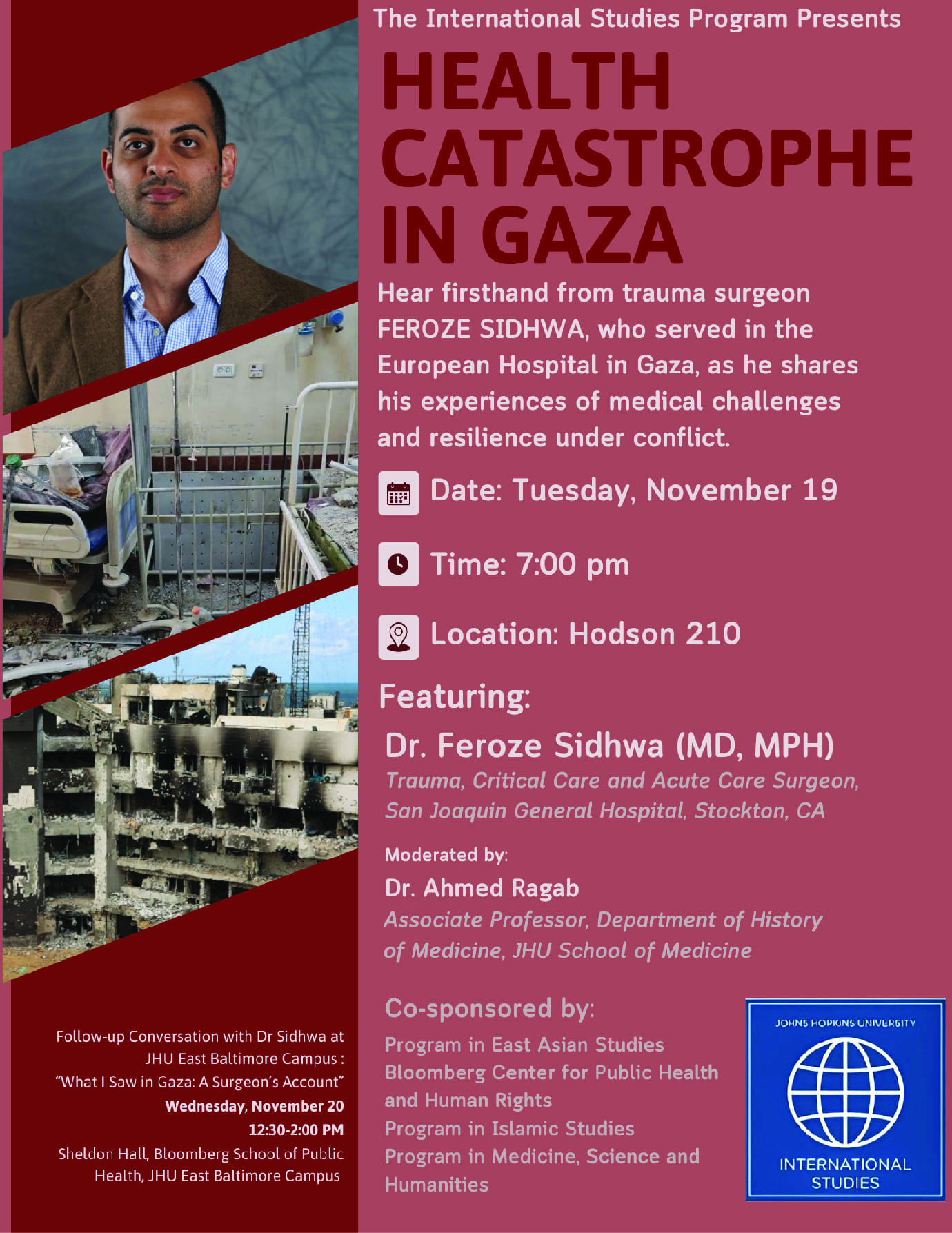 Health Catastrophe in Gaza flyer taking place Tuesday, November 19