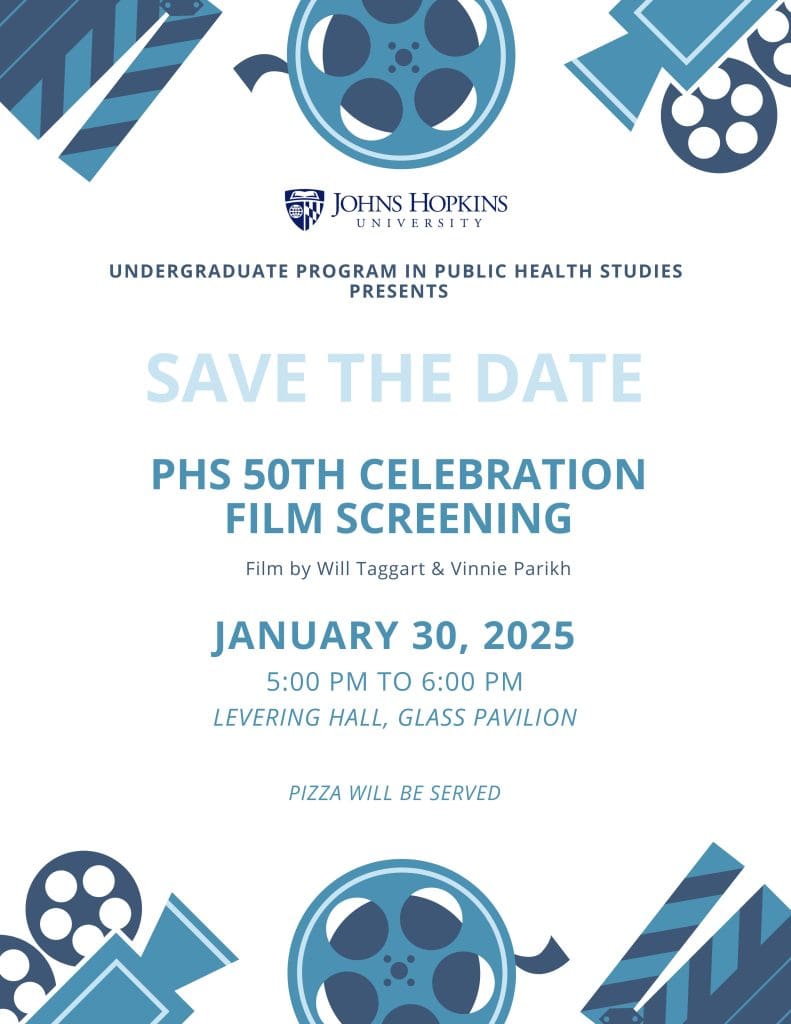 Flyer for PHS 50th Celebration Film Screening taking place on January 30, 2025 from 5:00pm - 6:00pm at Levering Hall's Glass Pavilion