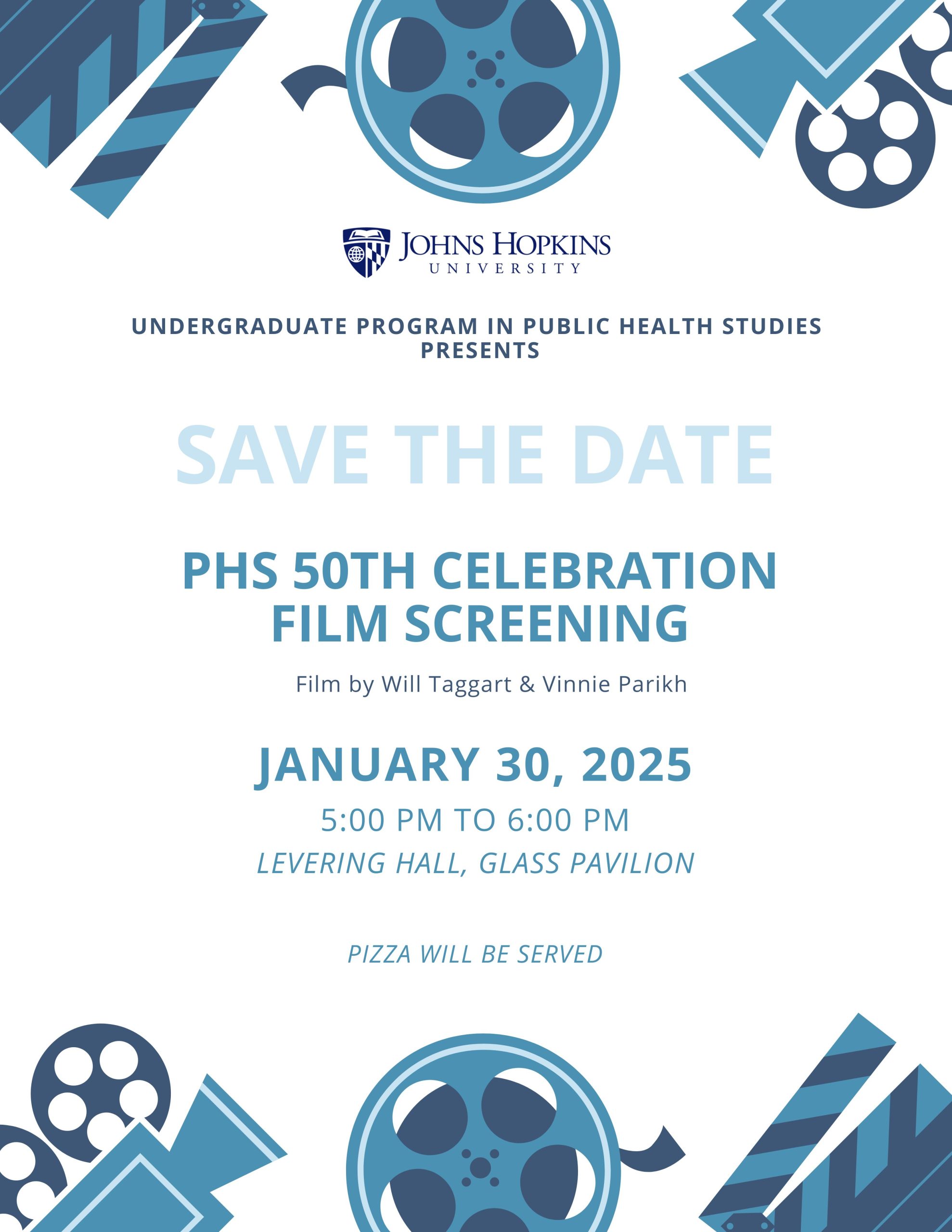 Flyer for PHS 50th Celebration Film Screening taking place on January 30, 2025 from 5:00pm - 6:00pm at Levering Hall's Glass Pavilion