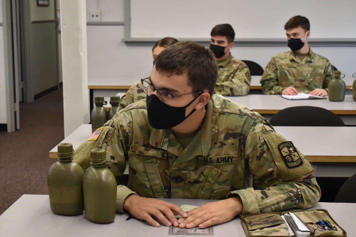 Cadets learning land navigation in an ROTC class.