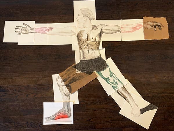 figure drawing made from 12 different papers