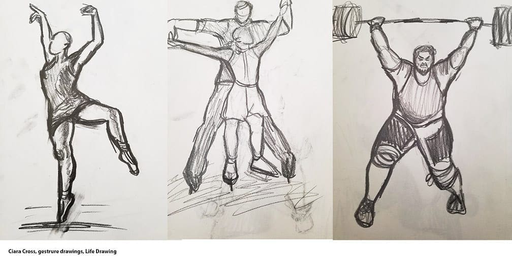 figure drawings of people lifting weights