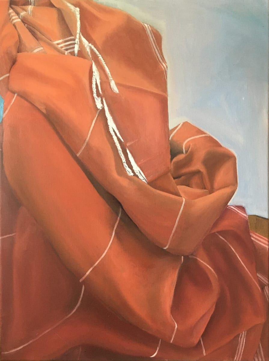 painting of orange, draped fabric