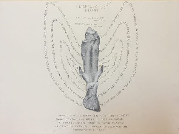 drawing of flightless Hermes and words