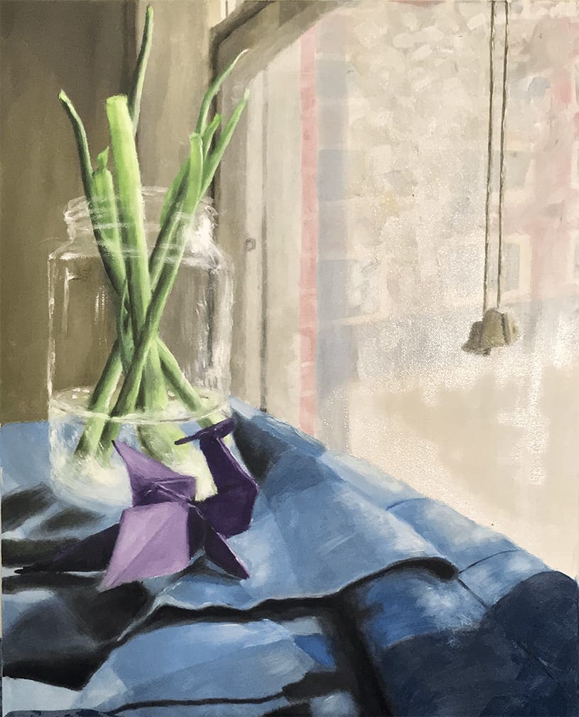 painting of scallions in a jar