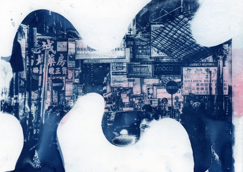 cyanotype of city street