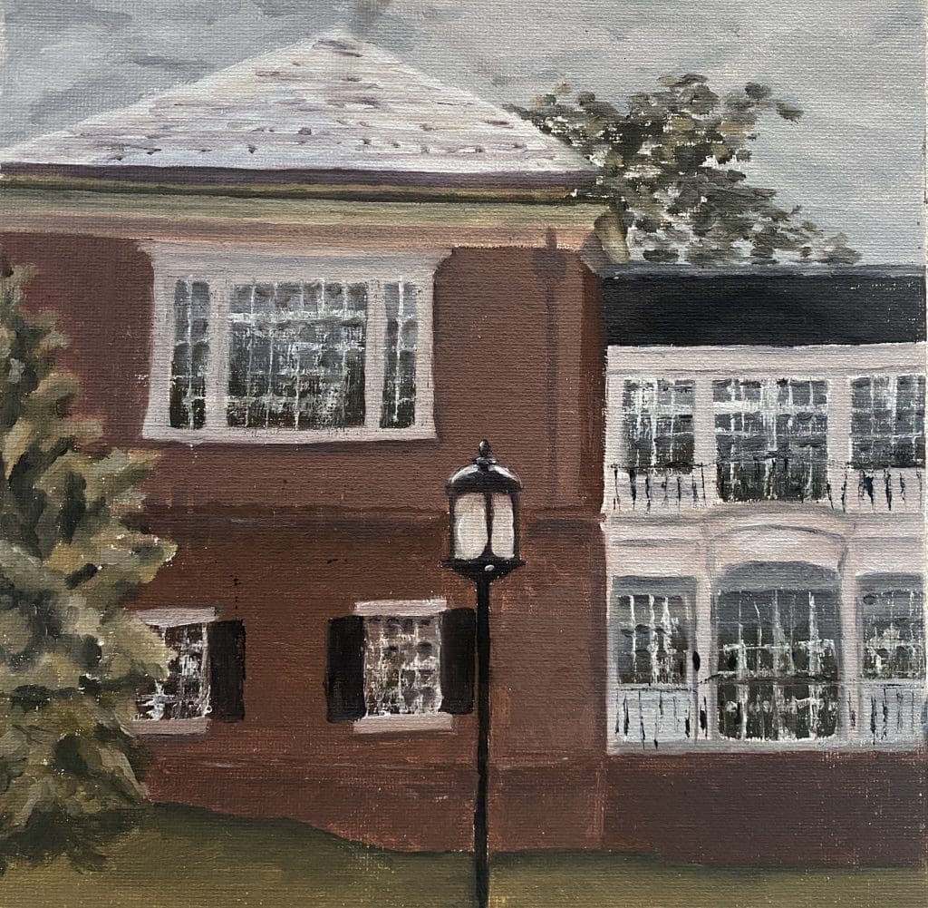 painting of a JHu campus building 