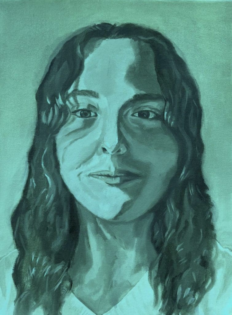 Student self portrait in green tones