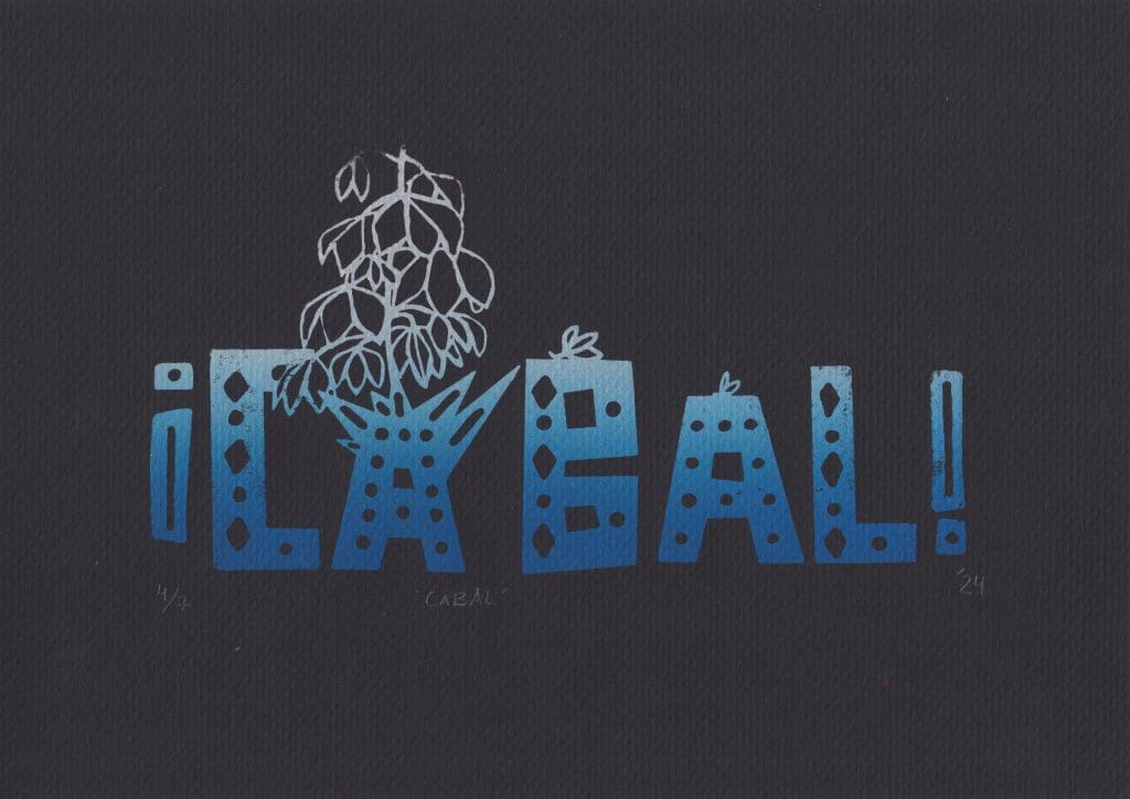 a screen print design with text that reads "icabal!" 