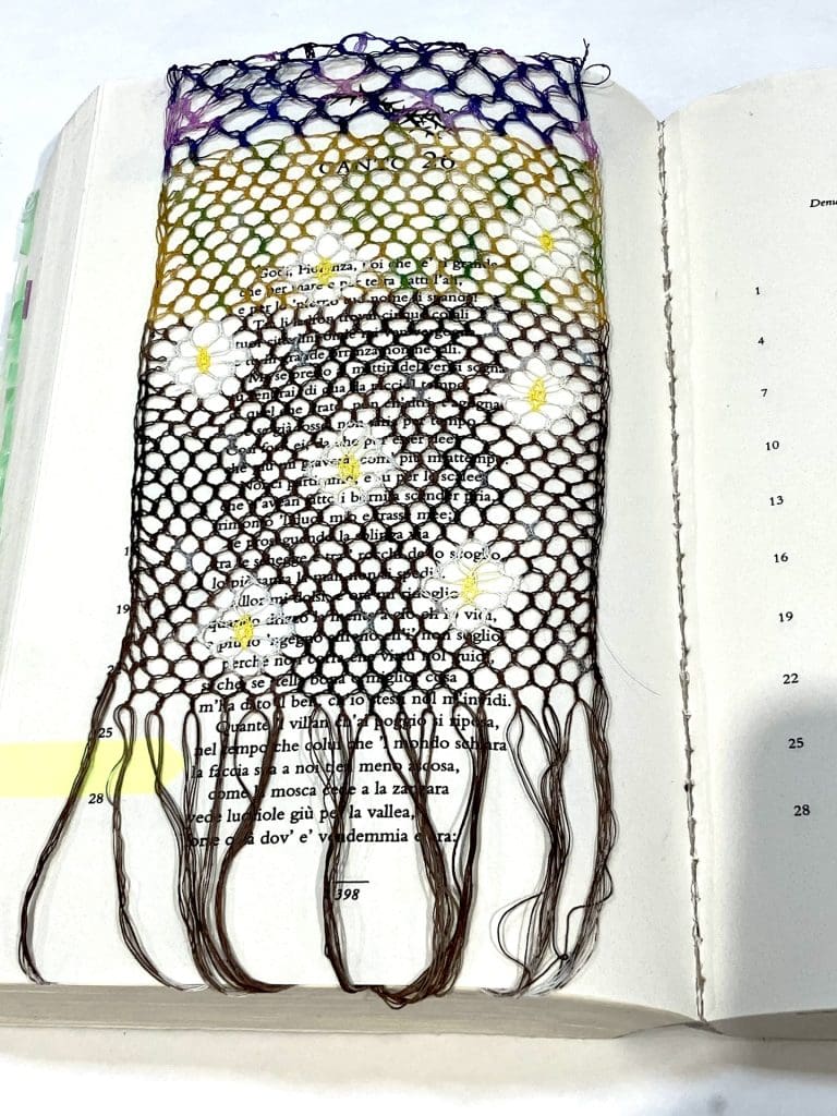 lace book mark layng on an open book page