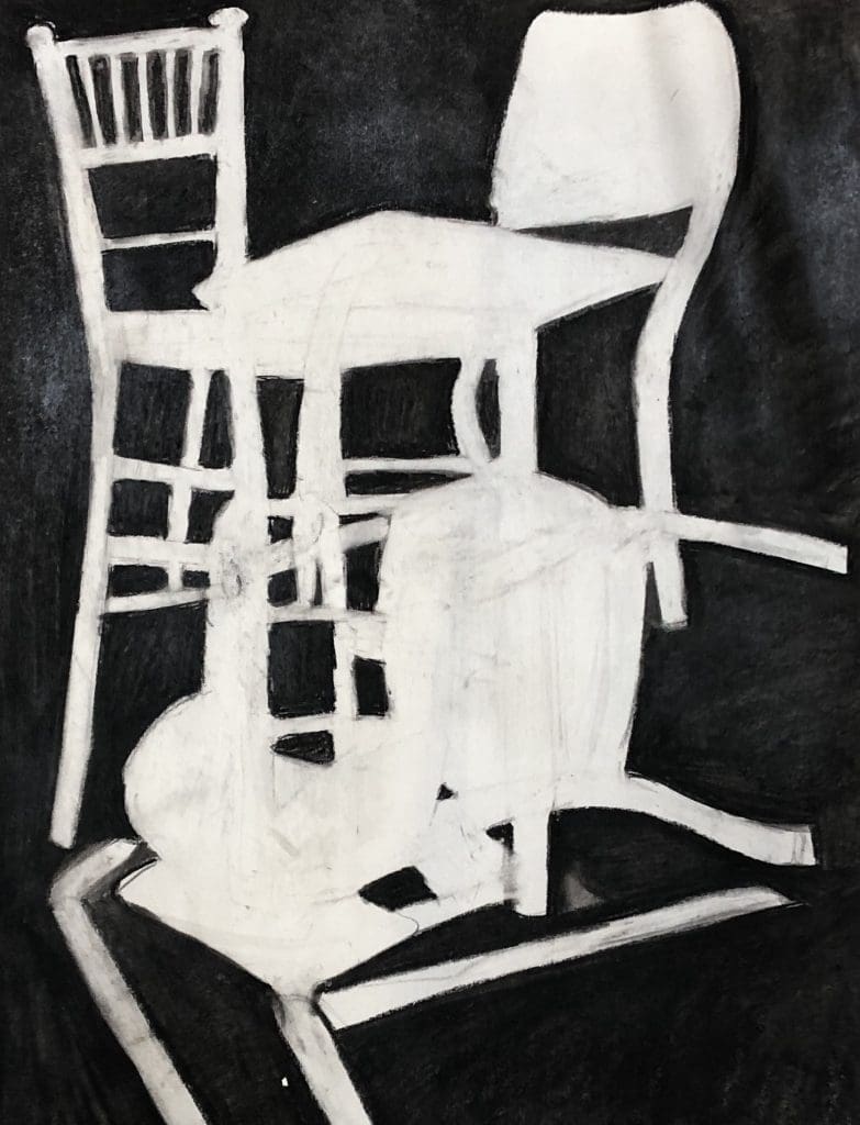 positive and negative drawing of a still life of chairs