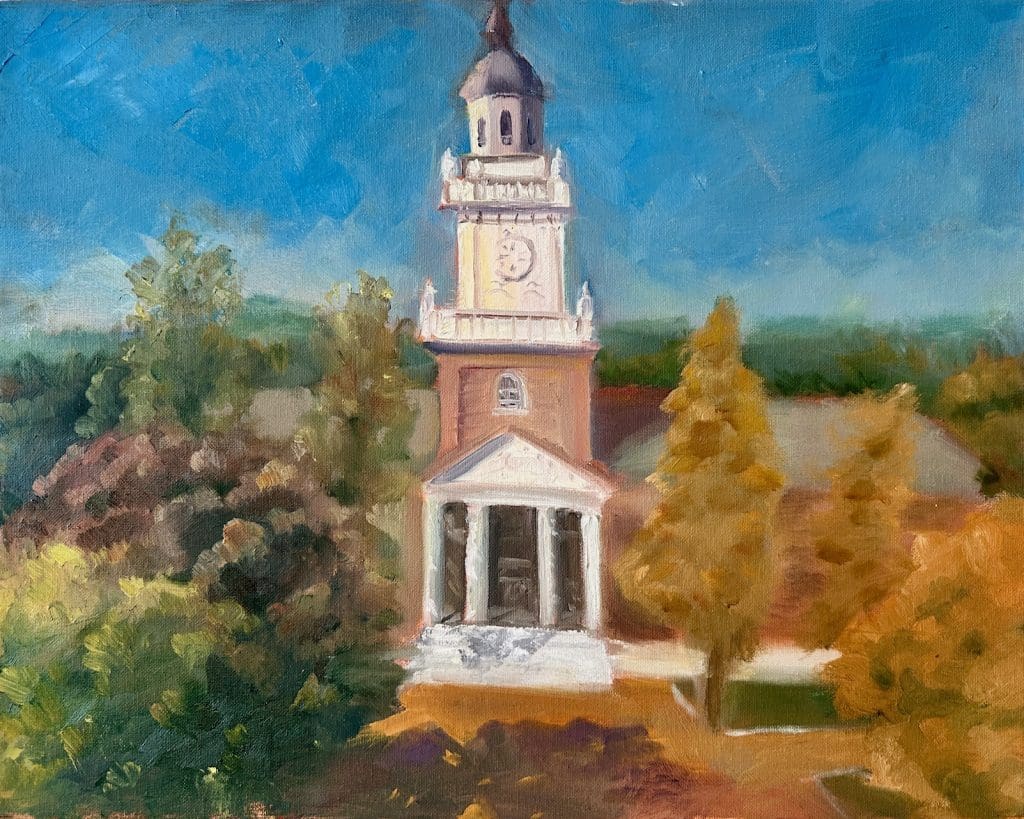 Ariel painting of JHU clocktower