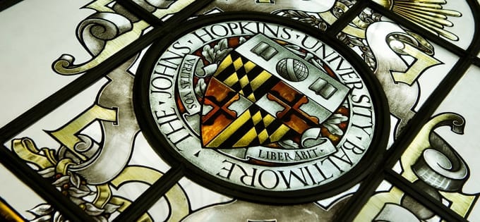Johns Hopkins Seal stained glass window