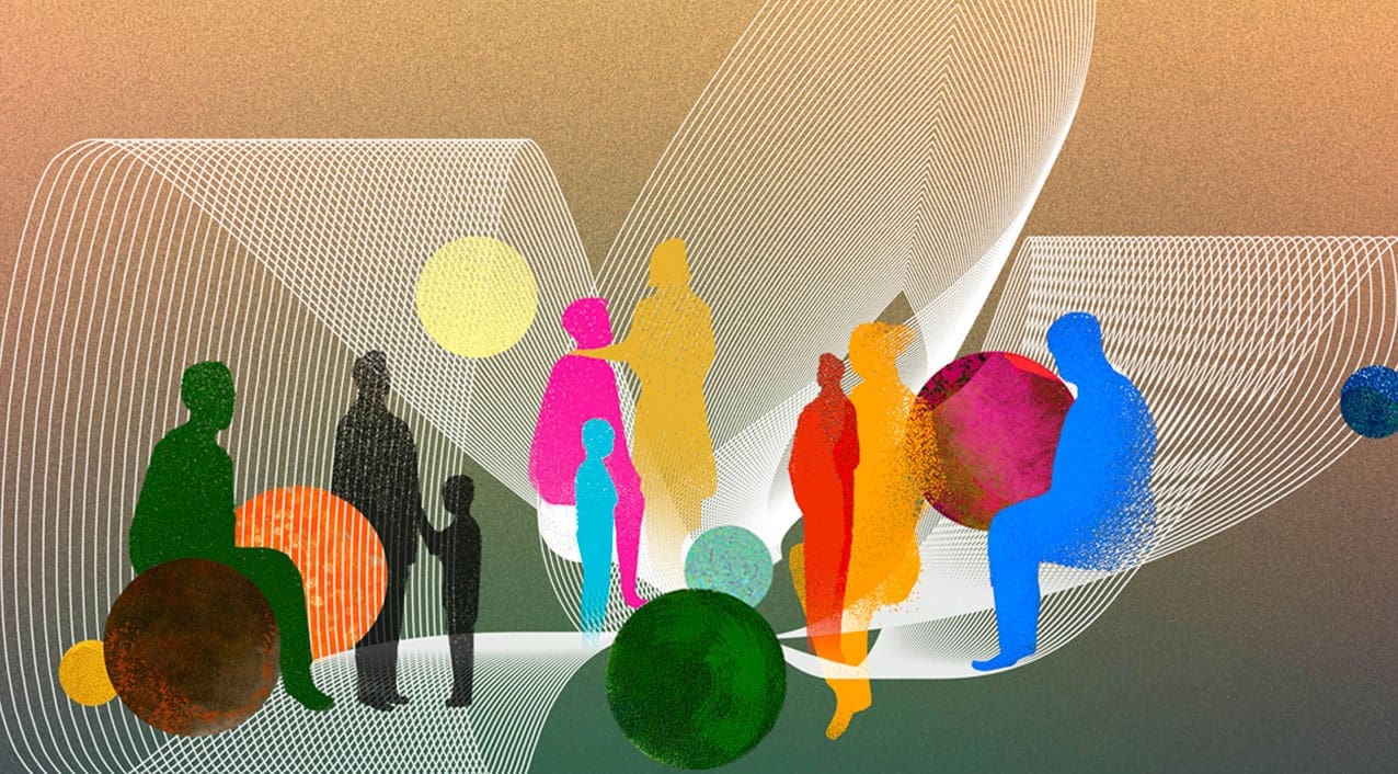Illustration of a group of people standing in a circle