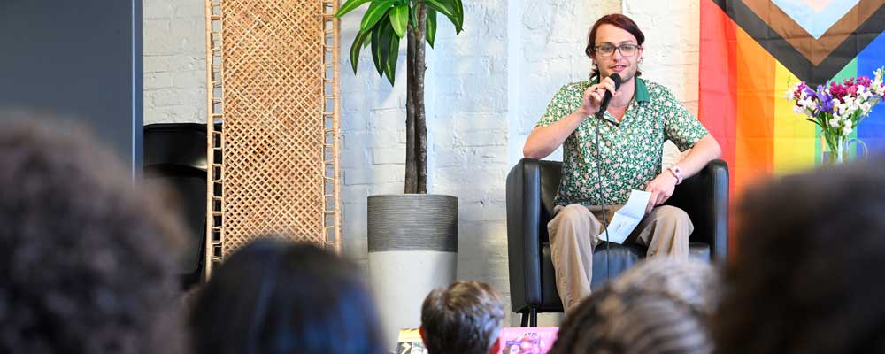 Matthew Polson ’25, writing seminars major speaks at Greedy Reads event