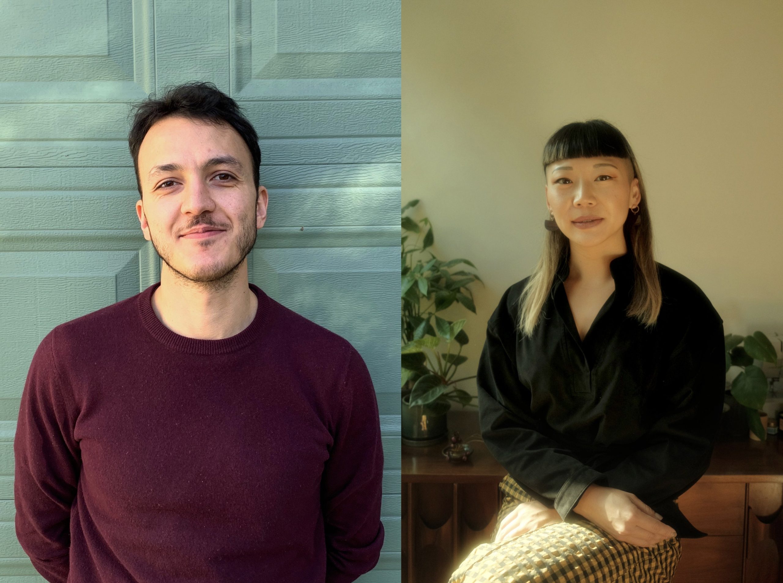 Portraits of Armen Davoudian and Jenny Xie, two Writing Seminars MFA graduates